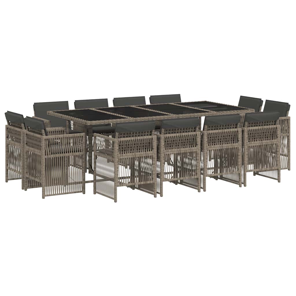 13 részes szürke polyrattan kerti ülőgarnitúra párnákkal 2