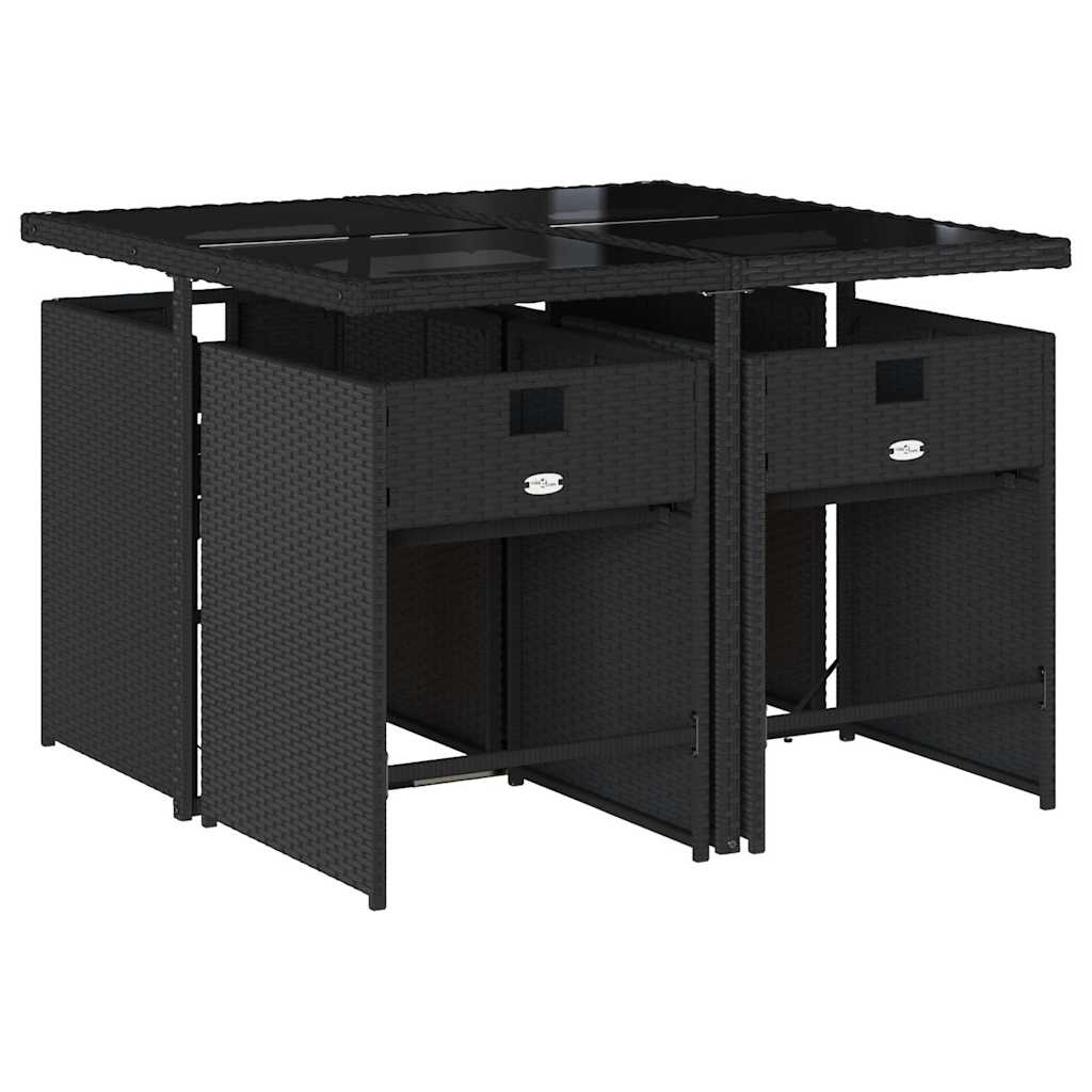 5 részes fekete polyrattan kerti étkezőgarnitúra párnákkal 3