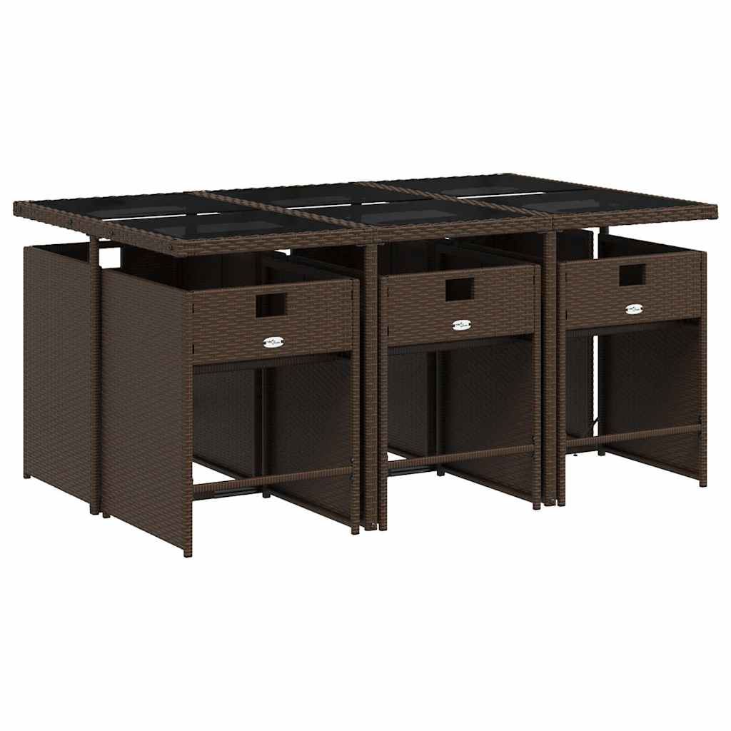 7 részes barna polyrattan kerti étkezőgarnitúra párnával 3