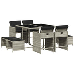 9részes világosszürke polyrattan kerti étkezőgarnitúra párnával 2