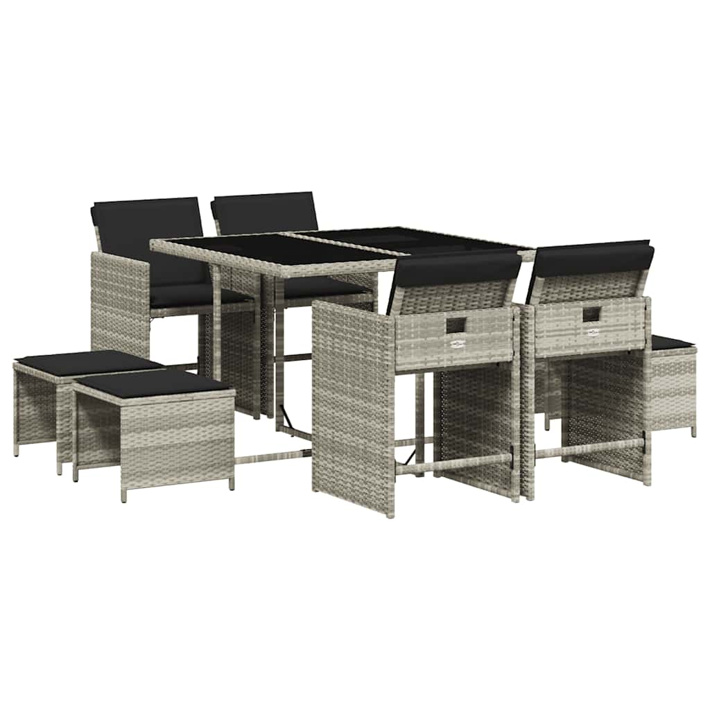 9részes világosszürke polyrattan kerti étkezőgarnitúra párnával 2