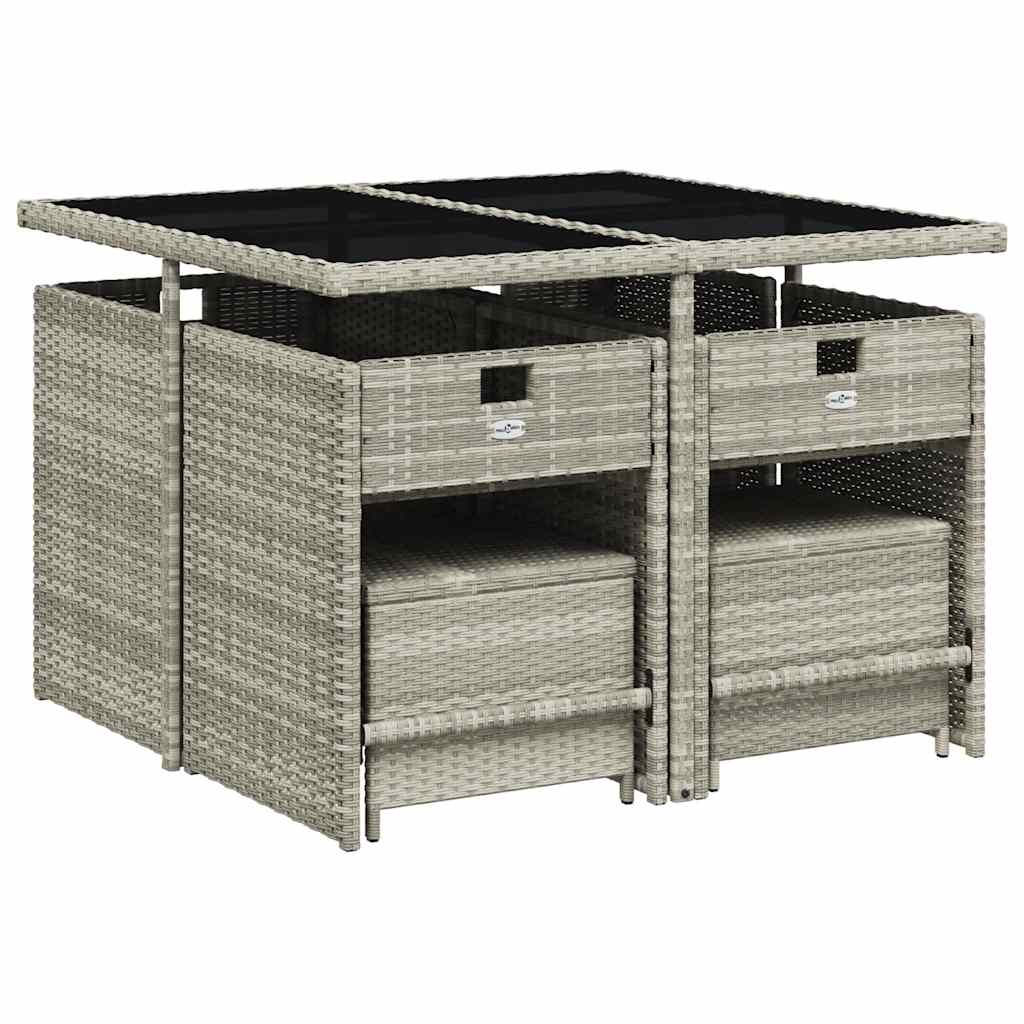 9részes világosszürke polyrattan kerti étkezőgarnitúra párnával 3