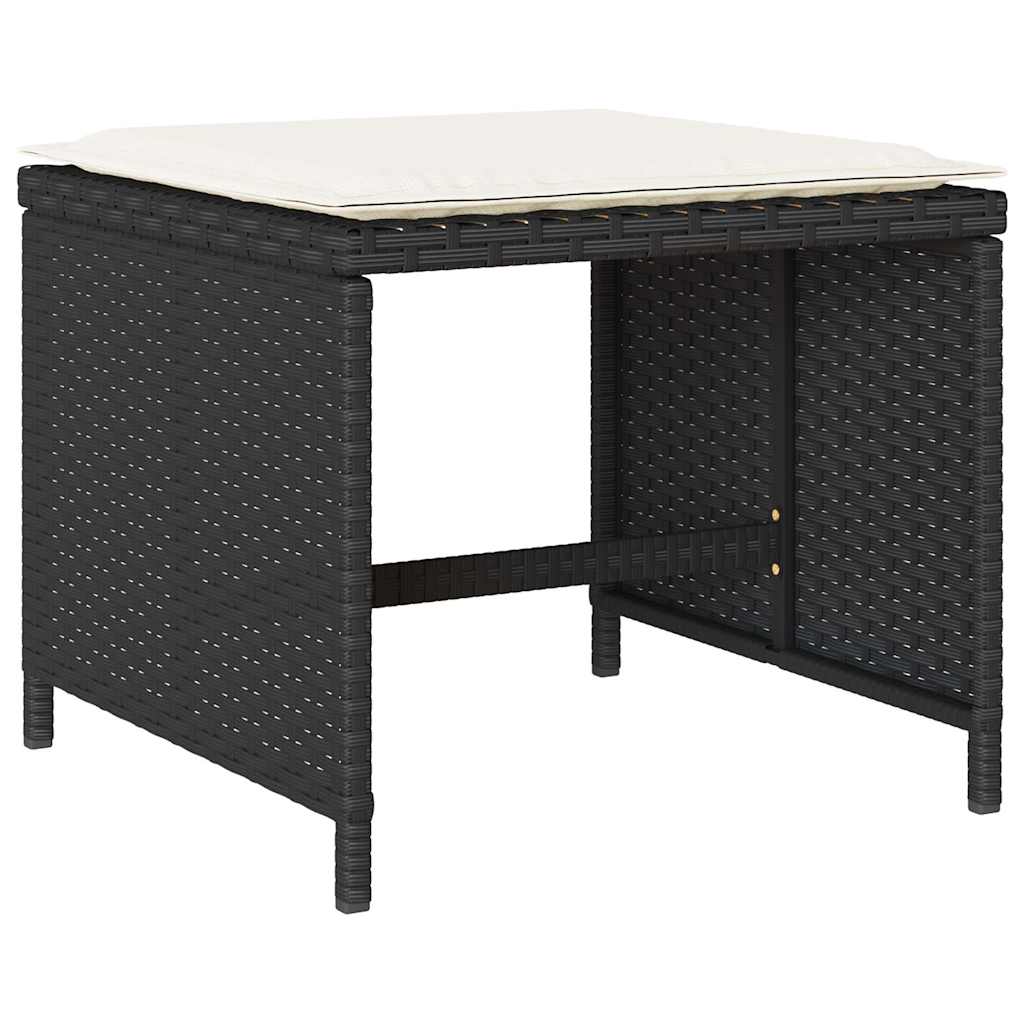 15 részes fekete polyrattan kerti étkezőgarnitúra párnákkal 6