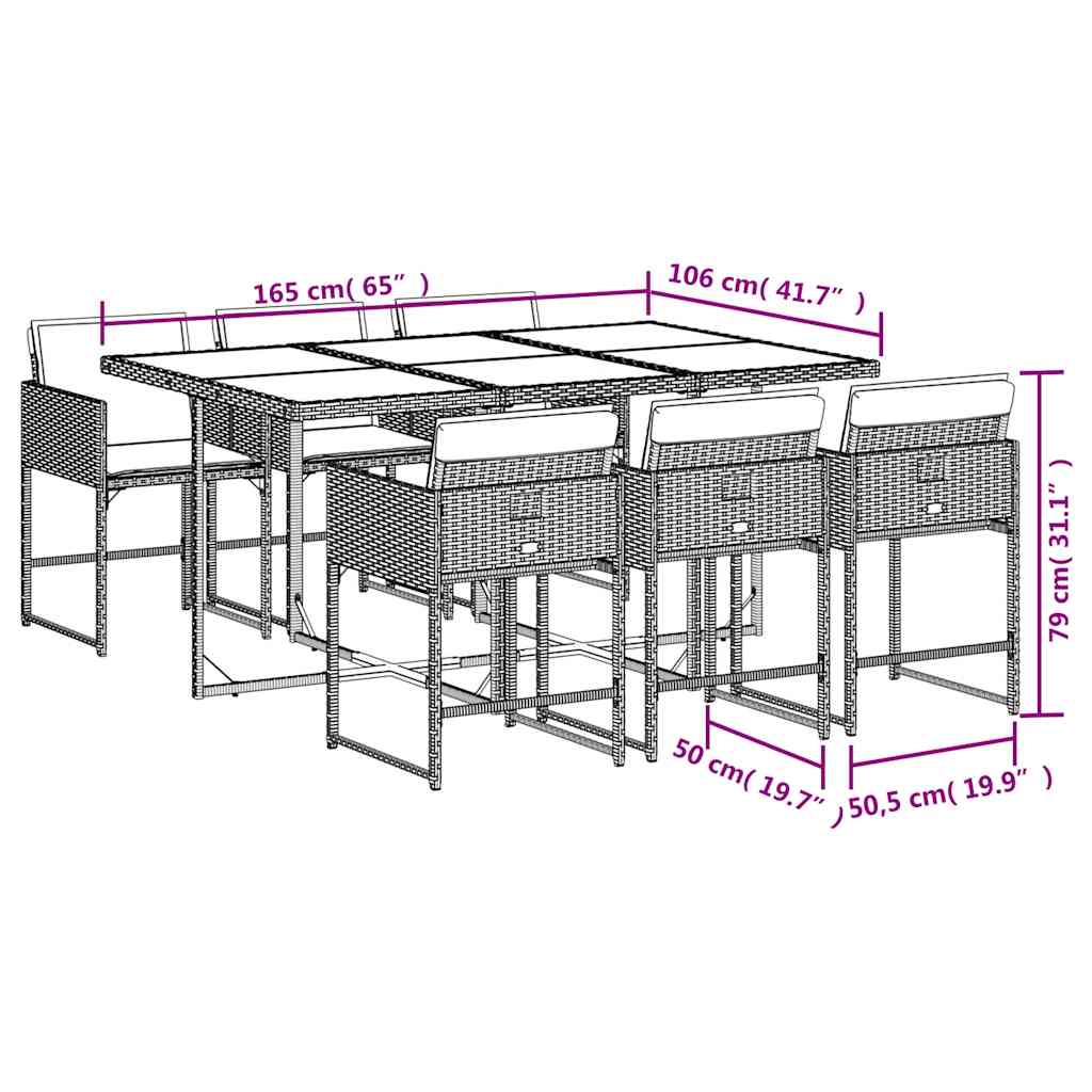 7 részes barna polyrattan kerti étkezőgarnitúra párnával 6