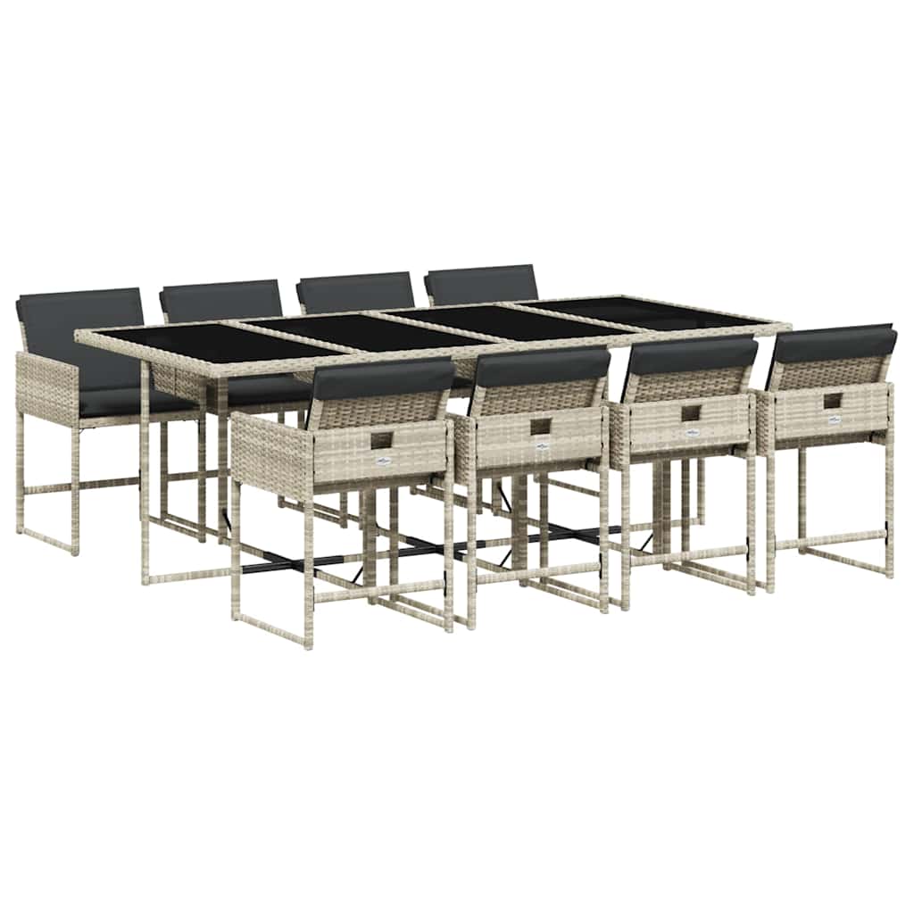 9részes világosszürke polyrattan kerti étkezőgarnitúra párnával 2