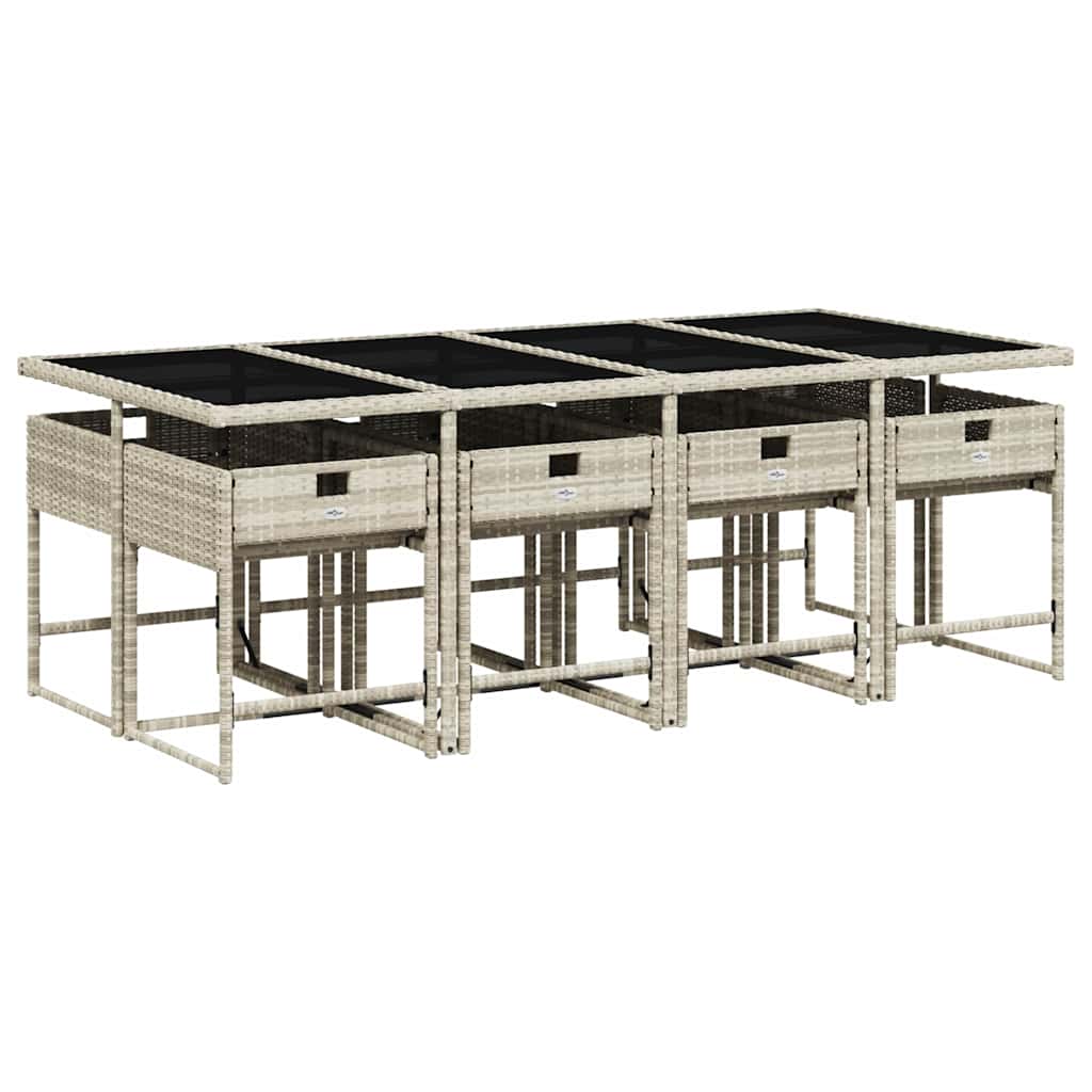 9részes világosszürke polyrattan kerti étkezőgarnitúra párnával 3