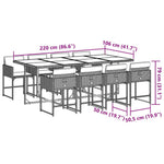 9részes világosszürke polyrattan kerti étkezőgarnitúra párnával 9