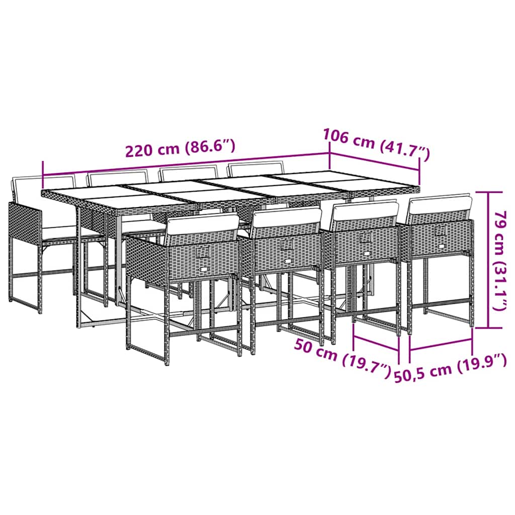 9részes világosszürke polyrattan kerti étkezőgarnitúra párnával 9