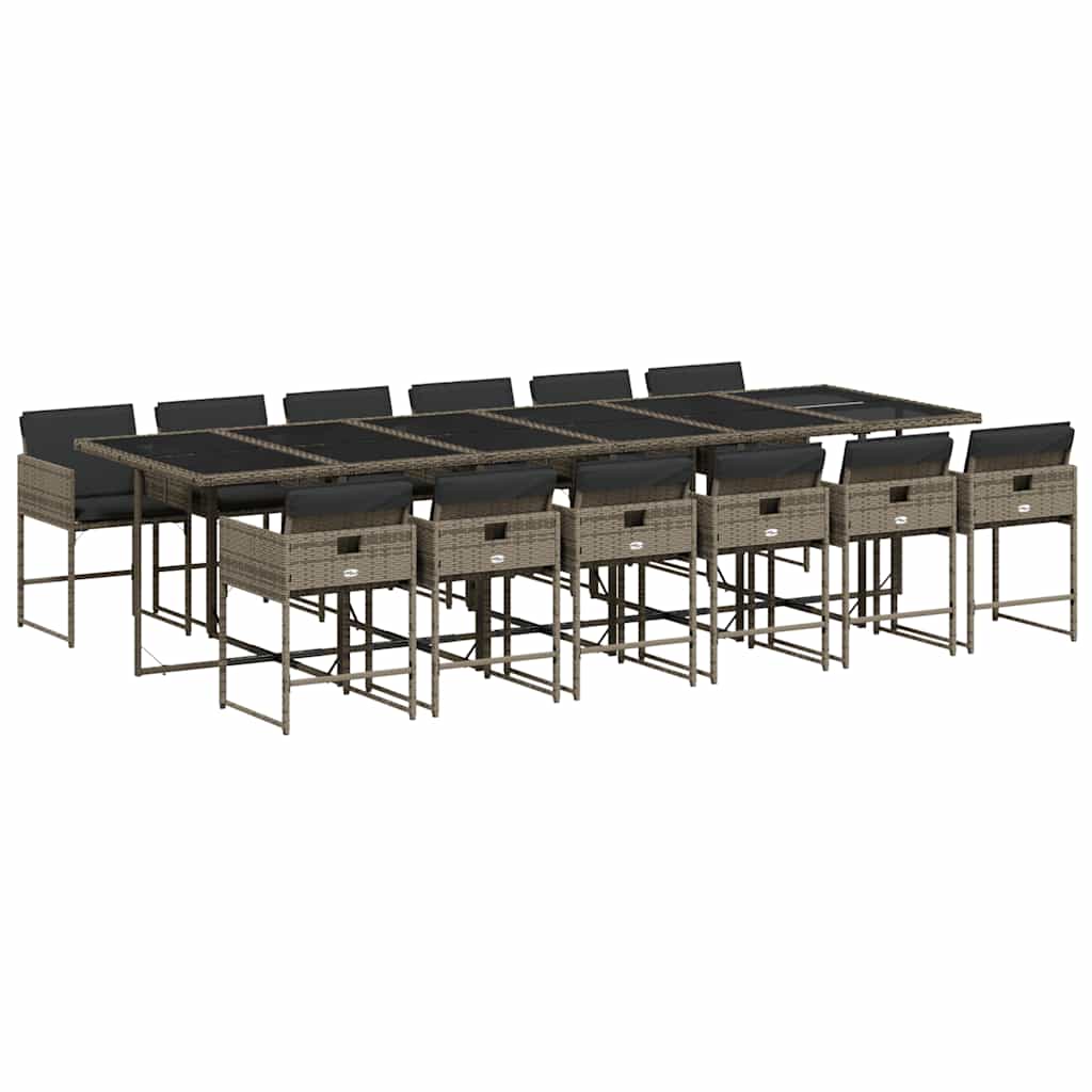 13 részes szürke polyrattan kerti ülőgarnitúra párnákkal 2