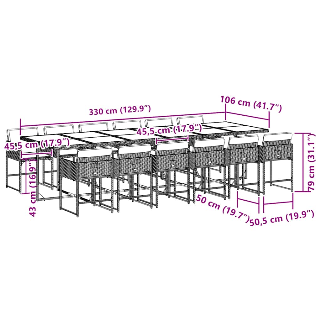 13 részes szürke polyrattan kerti ülőgarnitúra párnákkal 6