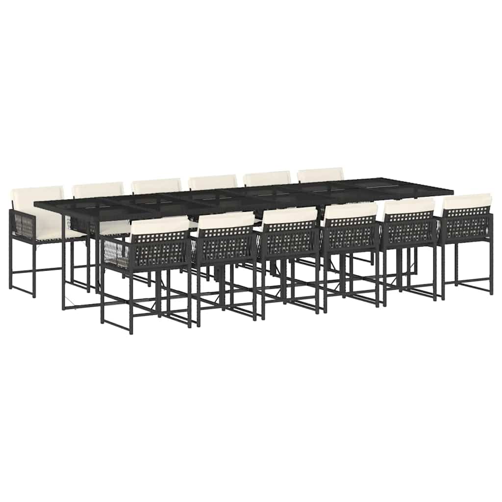 13 részes fekete polyrattan kerti ülőgarnitúra párnákkal 2