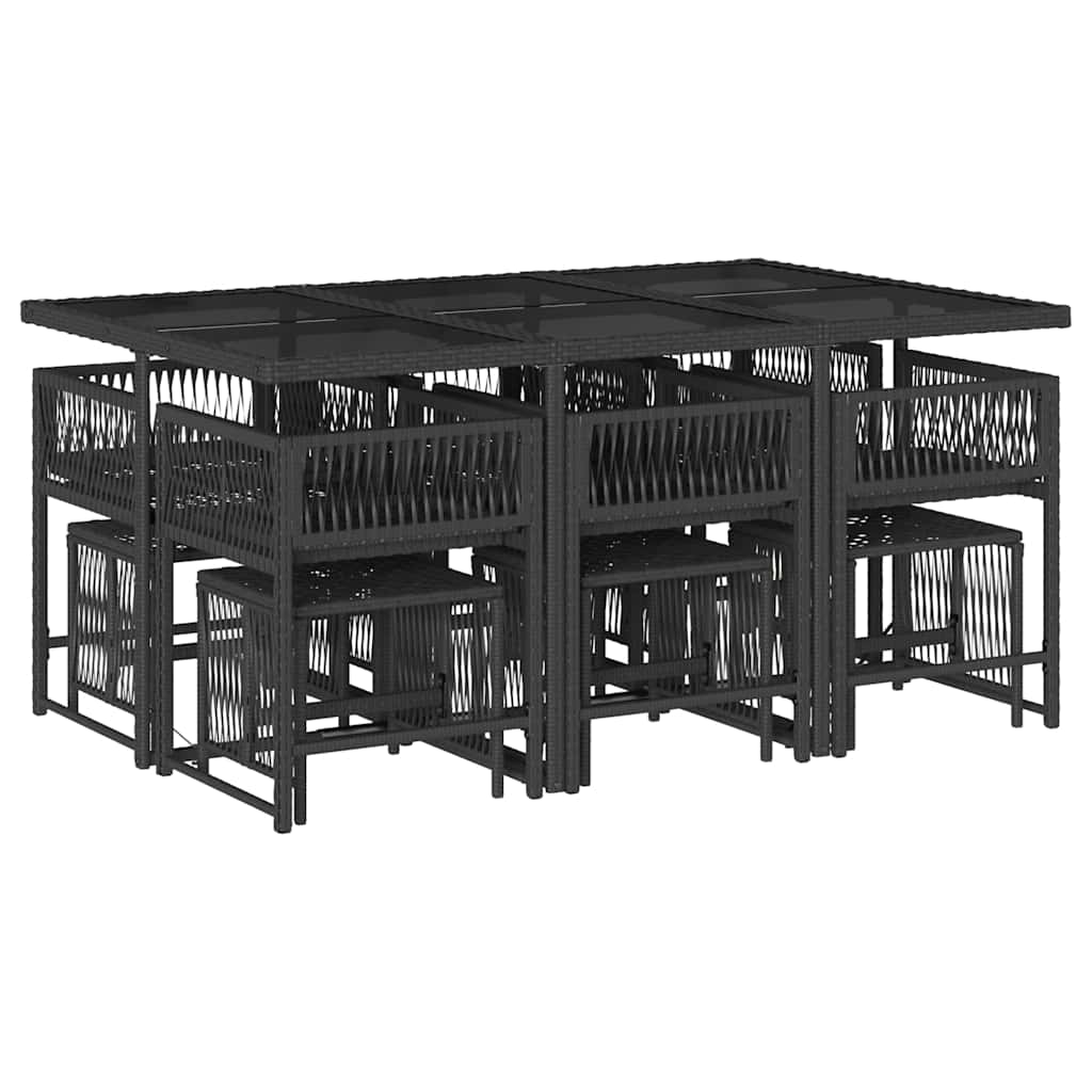 11 részes fekete polyrattan kerti étkezőgarnitúra párnákkal 3