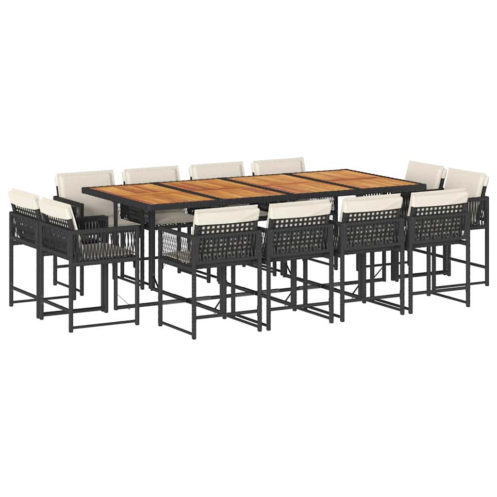 13 részes fekete polyrattan kerti ülőgarnitúra párnákkal 2