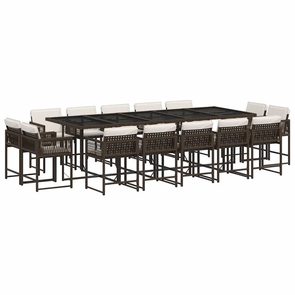 15 részes barna polyrattan kerti ülőgarnitúra párnákkal 2