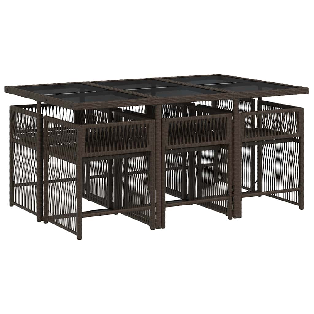 7 részes barna polyrattan kerti étkezőgarnitúra párnával 3