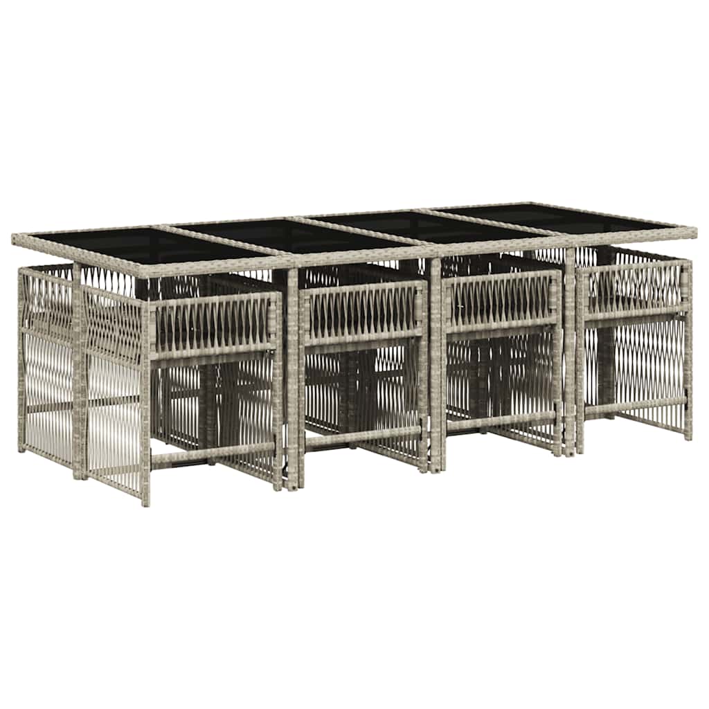 9részes világosszürke polyrattan kerti étkezőgarnitúra párnával 3