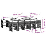 11 részes világosszürke polyrattan kerti ülőgarnitúra párnákkal 9