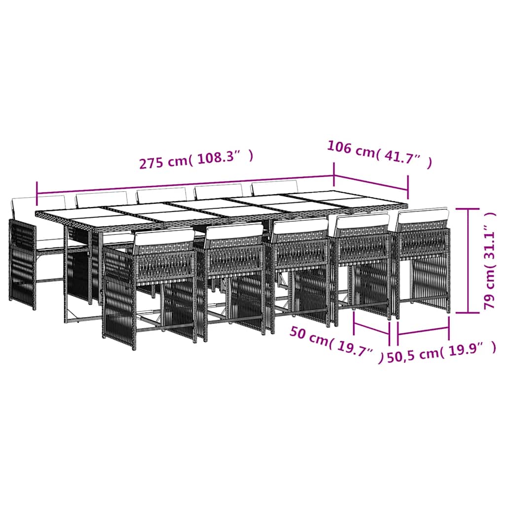 11 részes világosszürke polyrattan kerti ülőgarnitúra párnákkal 9