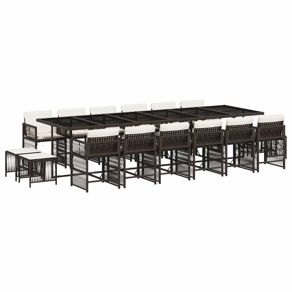17 részes barna polyrattan kerti étkezőgarnitúra párnákkal 2
