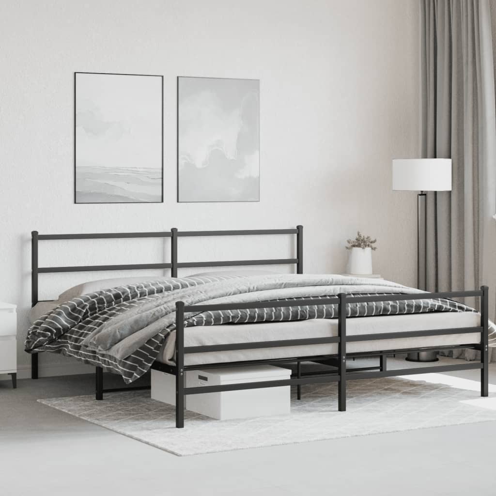 Fekete fém ágykeret fej- és lábtámlával 200 x 200 cm 4