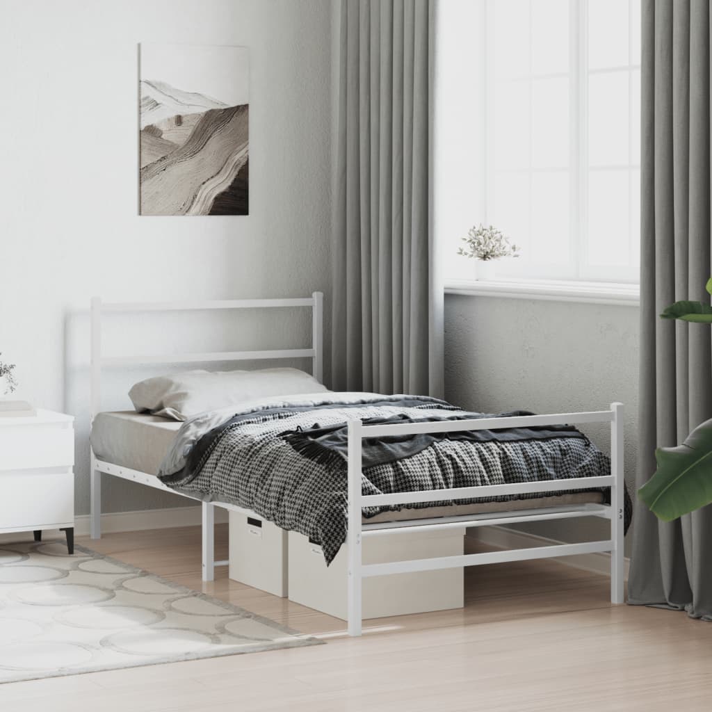 Fehér fém ágykeret fej- és lábtámlával 107 x 203 cm