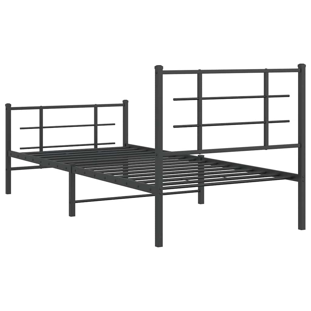 Fekete fém ágykeret fej- és lábtámlával 90 x 200 cm 7