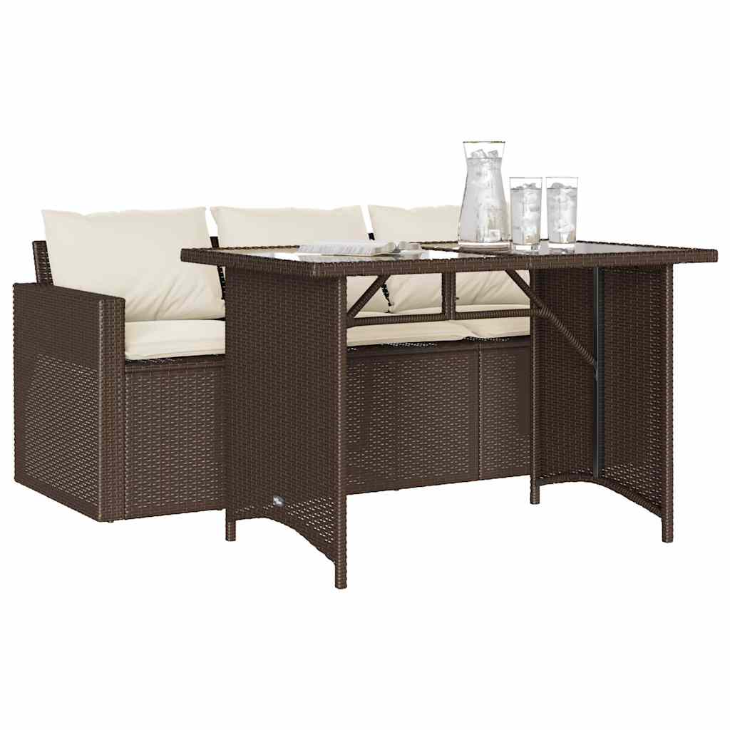 2 részes barna polyrattan kerti étkezőgarnitúra párnákkal 3