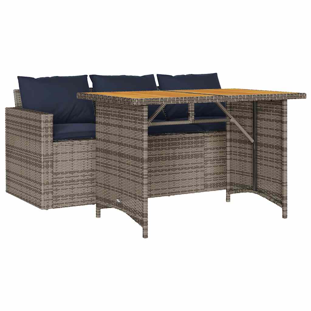 2 részes szürke polyrattan kerti étkezőgarnitúra párnákkal 2