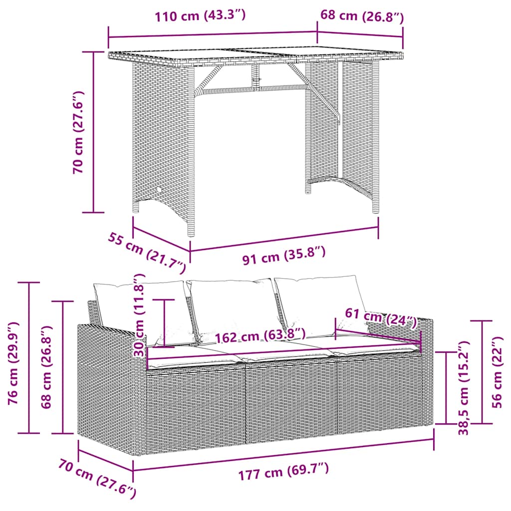 2 részes szürke polyrattan kerti étkezőgarnitúra párnákkal 11