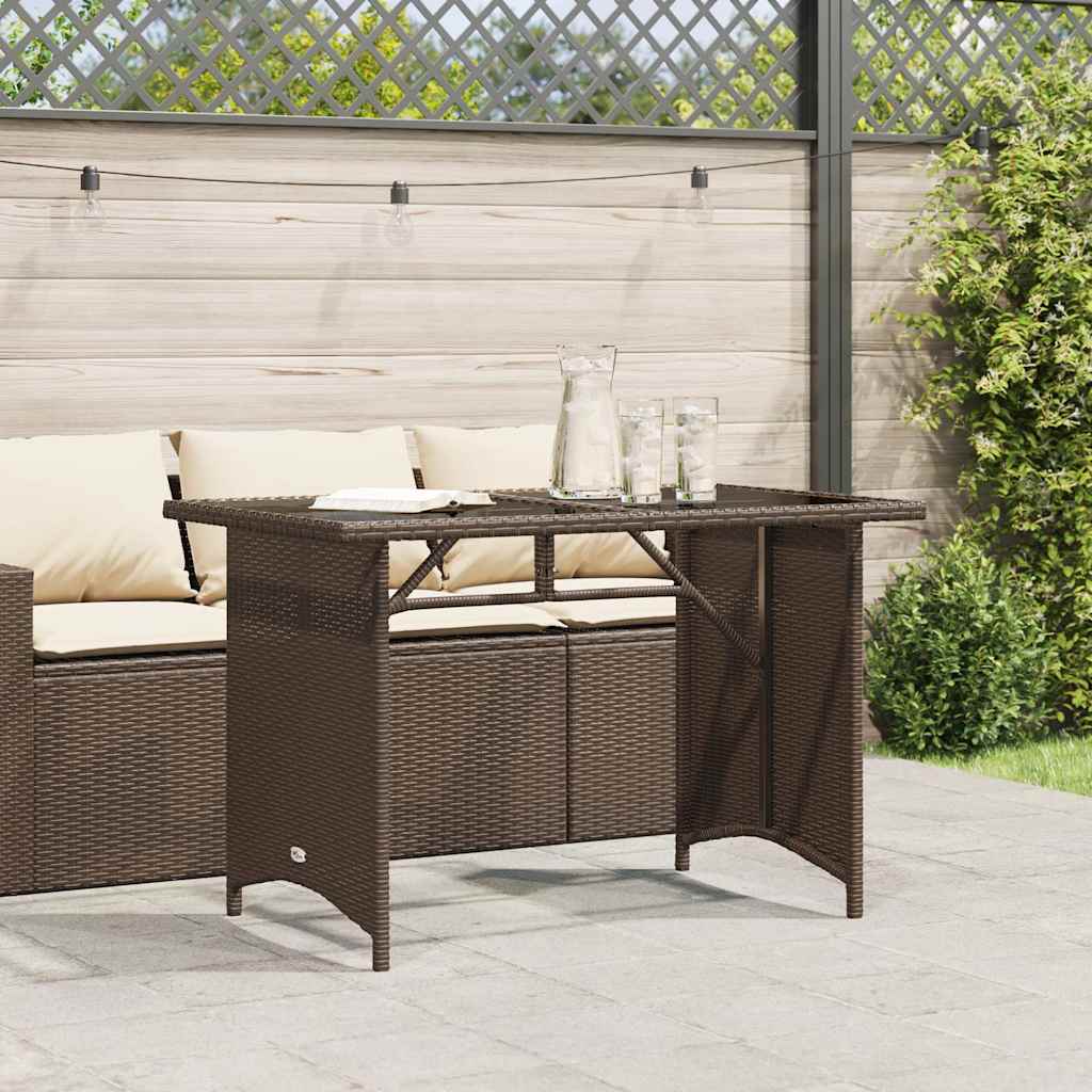 Barna polyrattan üveglapos kerti asztal 110x68x70 cm 3