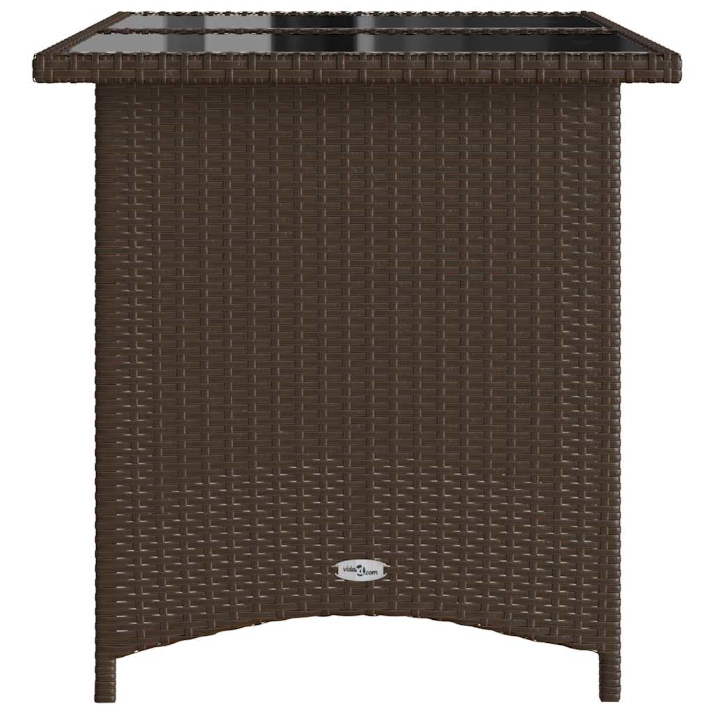 Barna polyrattan üveglapos kerti asztal 110x68x70 cm 5