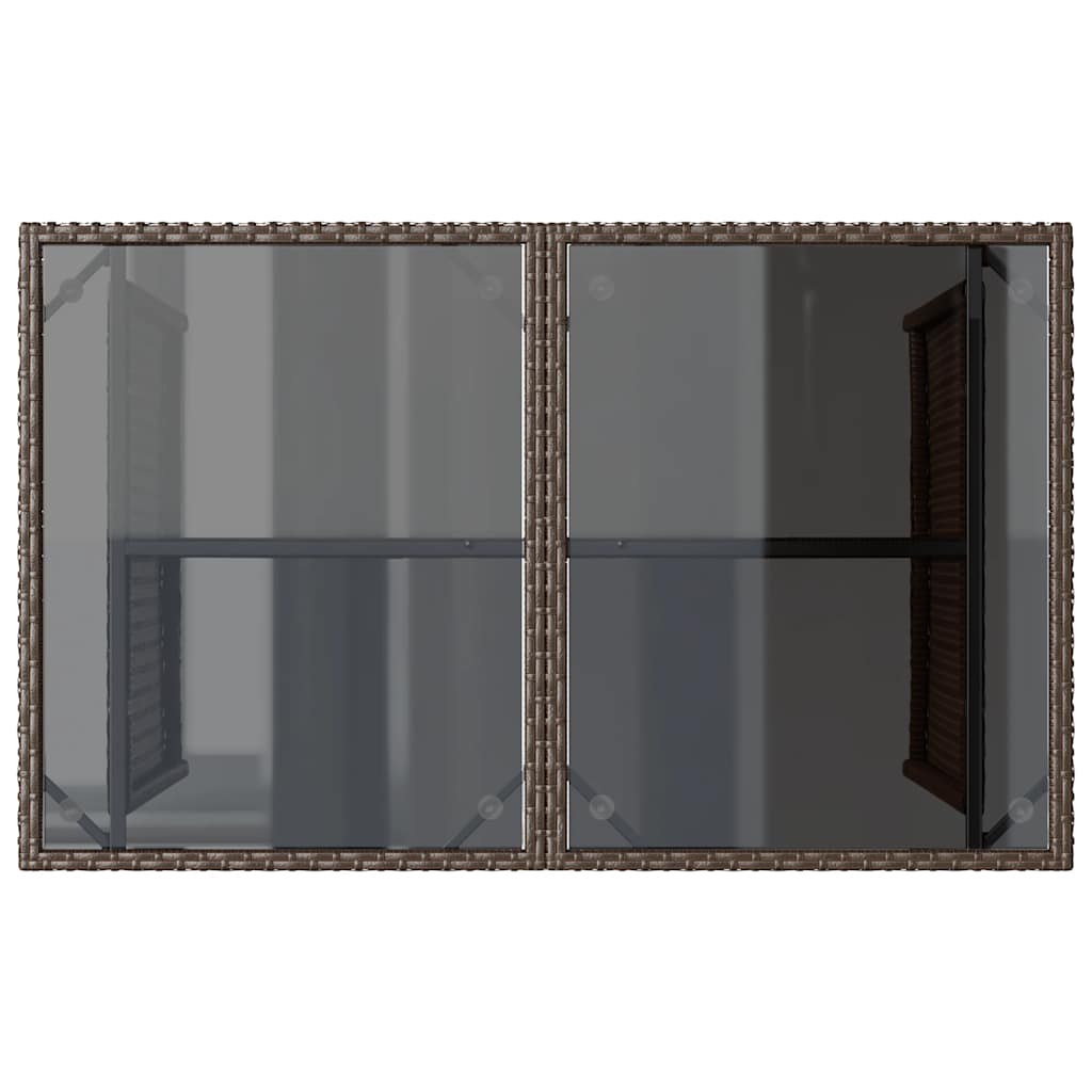Barna polyrattan üveglapos kerti asztal 110x68x70 cm 7