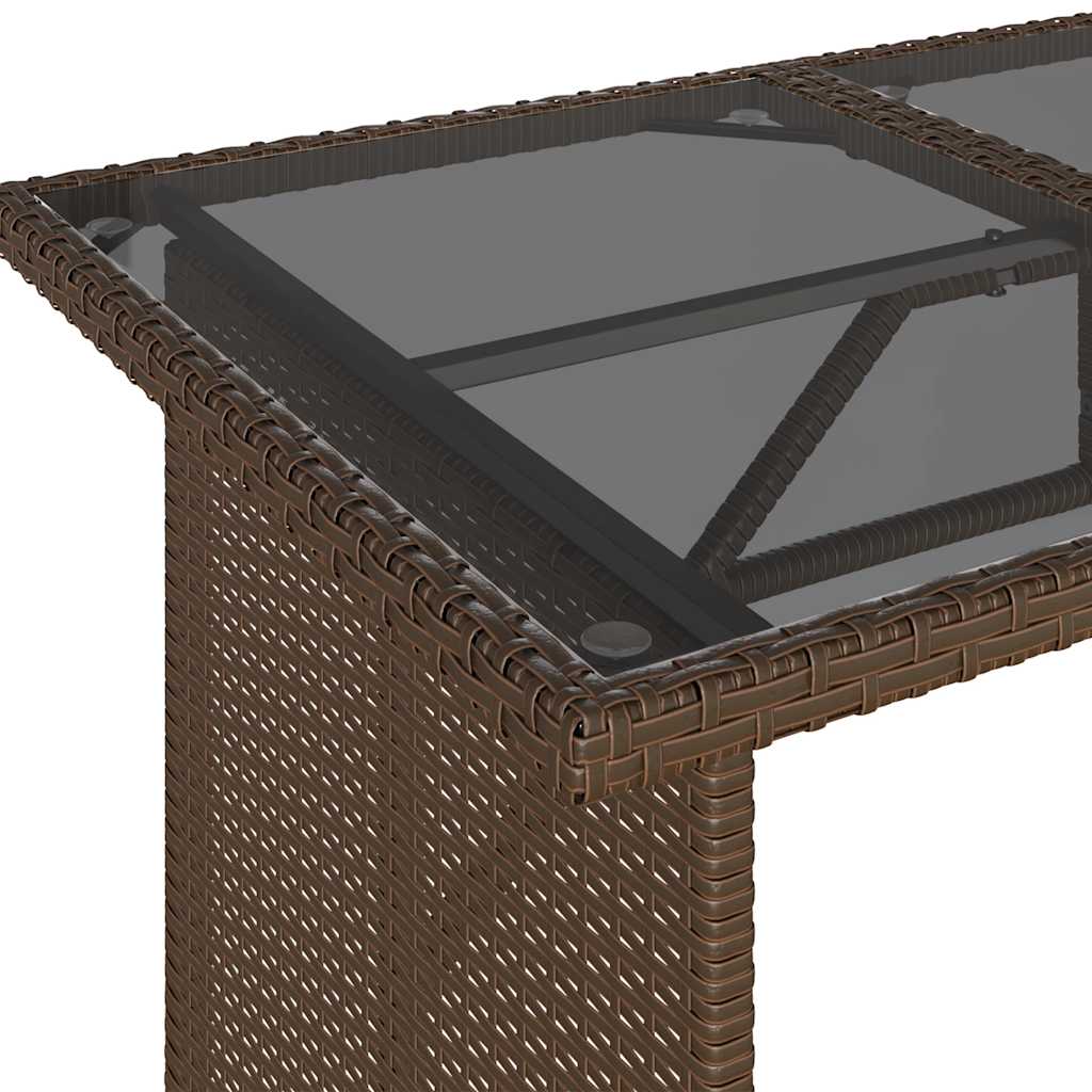 Barna polyrattan üveglapos kerti asztal 110x68x70 cm 8
