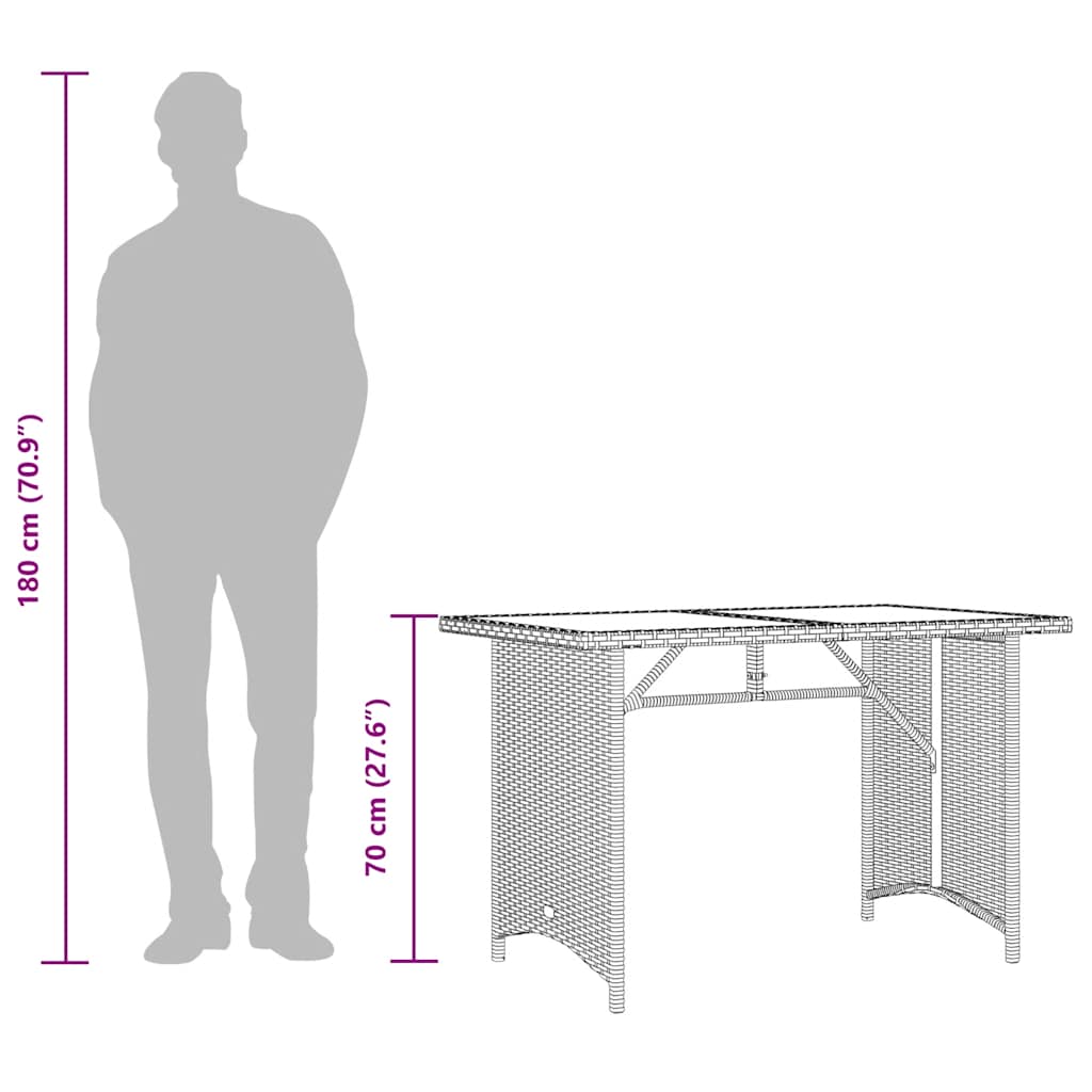 Barna polyrattan üveglapos kerti asztal 110x68x70 cm 10