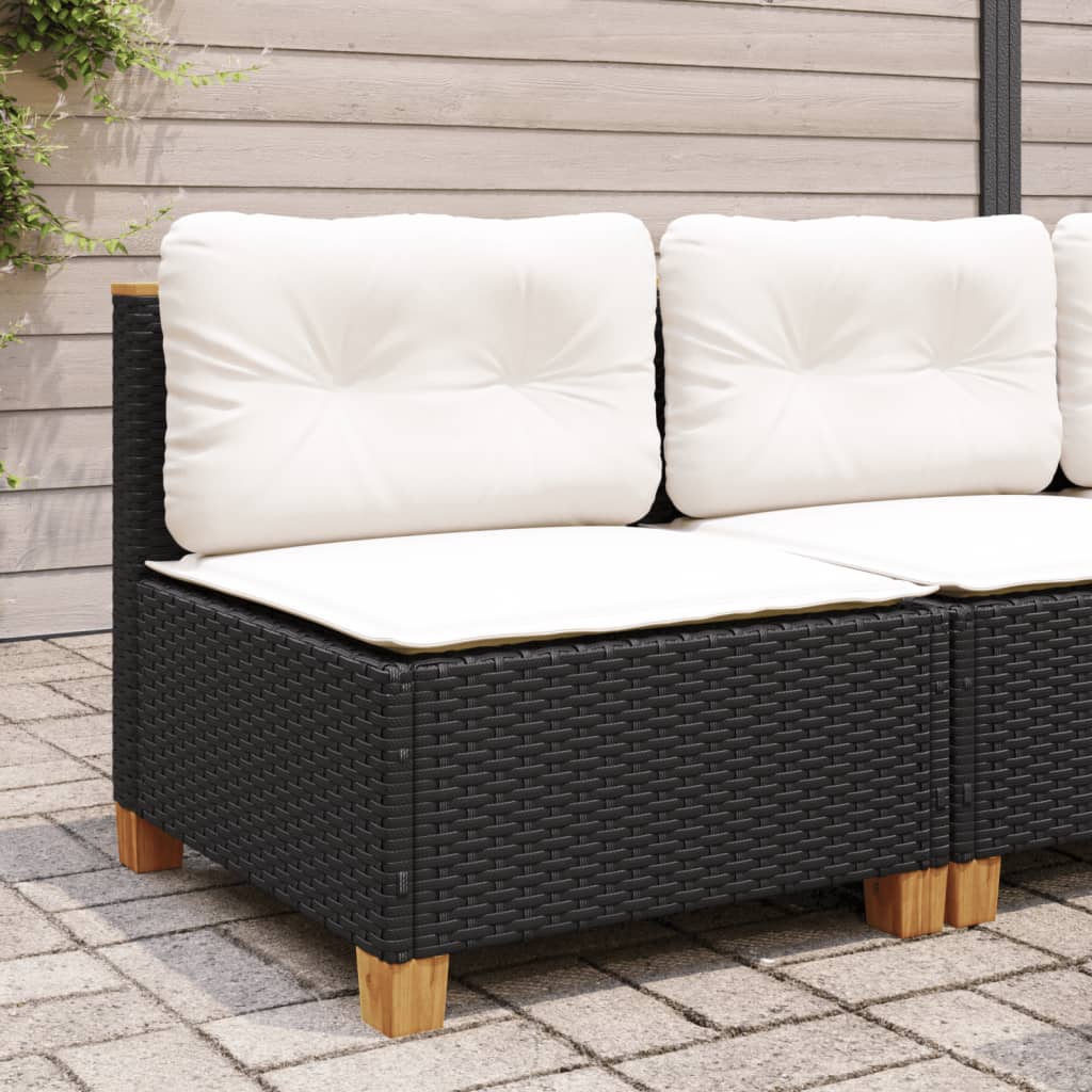 Fekete polyrattan karfa nélküli kerti kanapé párnával 3