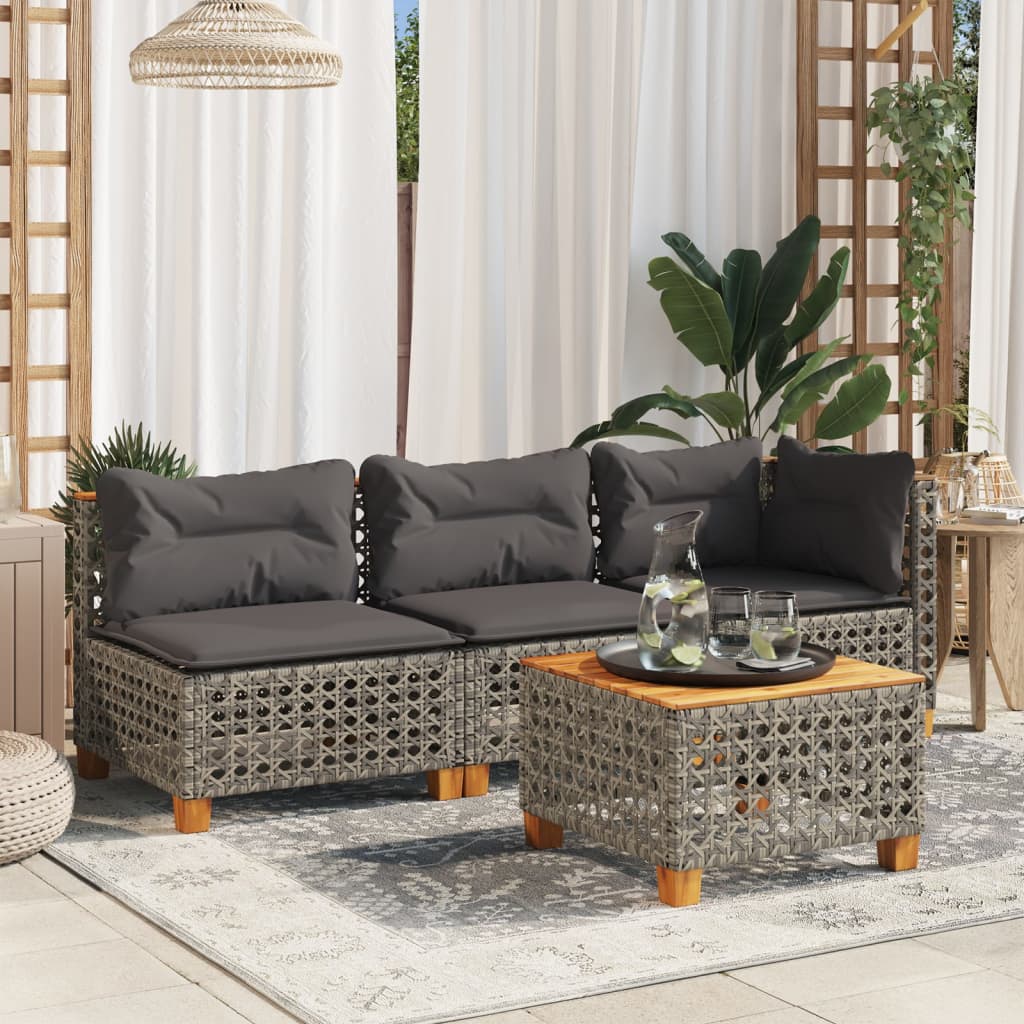 Szürke polyrattan kerti sarokkanapé párnával 3