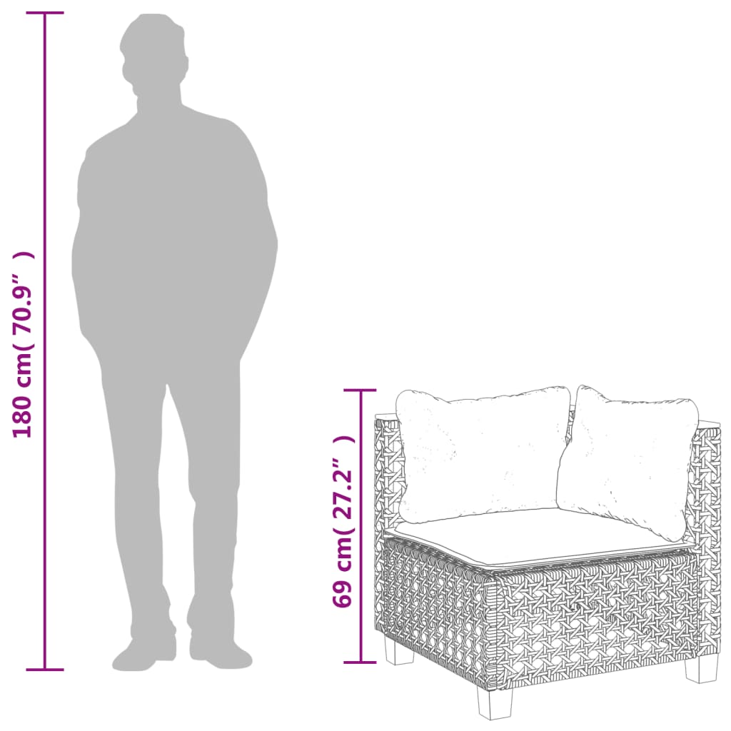 Szürke polyrattan kerti sarokkanapé párnával 8