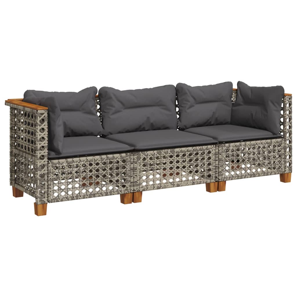 3 személyes szürke polyrattan kerti kanapé párnával 2