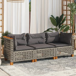 3 személyes szürke polyrattan kerti kanapé párnával 3