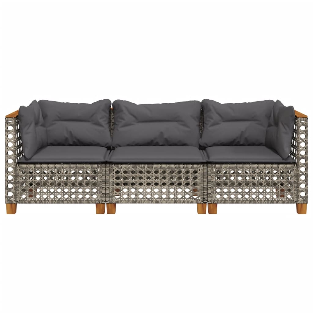 3 személyes szürke polyrattan kerti kanapé párnával 4