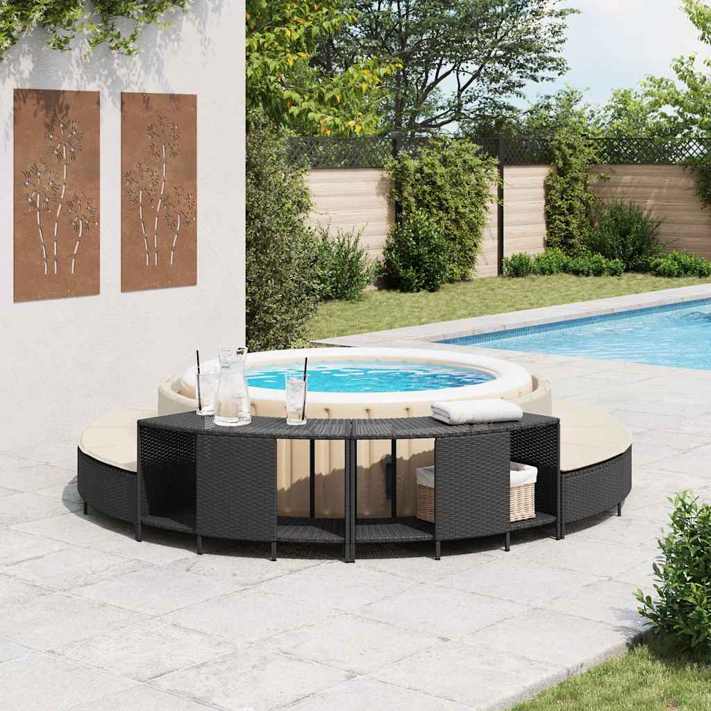 2 db fekete polyrattan tárolópolc pezsgőfürdőhöz 3