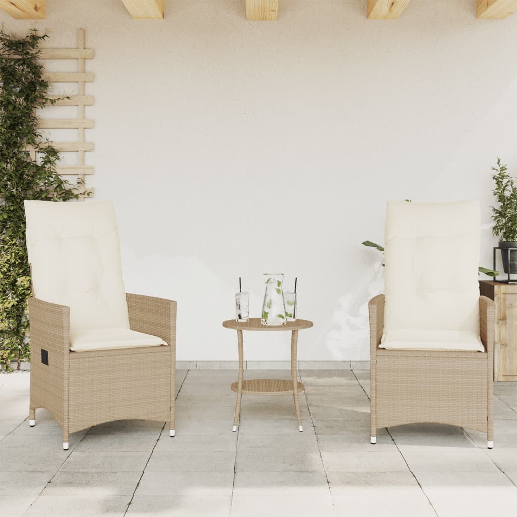 3 részes bézs polyrattan bisztrógarnitúra párnával 3