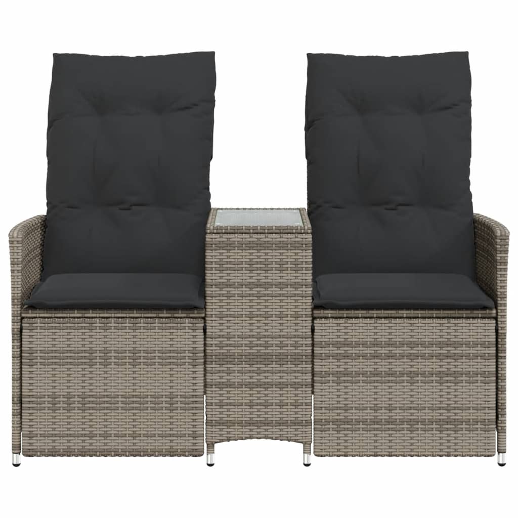 2 személyes szürke polyrattan dönthető kerti kanapé asztallal 4