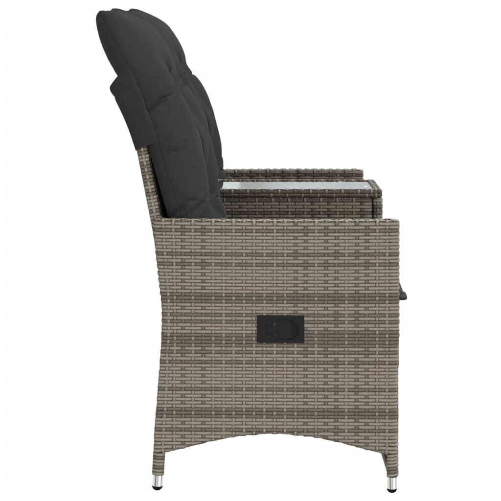 2 személyes szürke polyrattan dönthető kerti kanapé asztallal 5