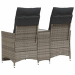 2 személyes szürke polyrattan dönthető kerti kanapé asztallal 6