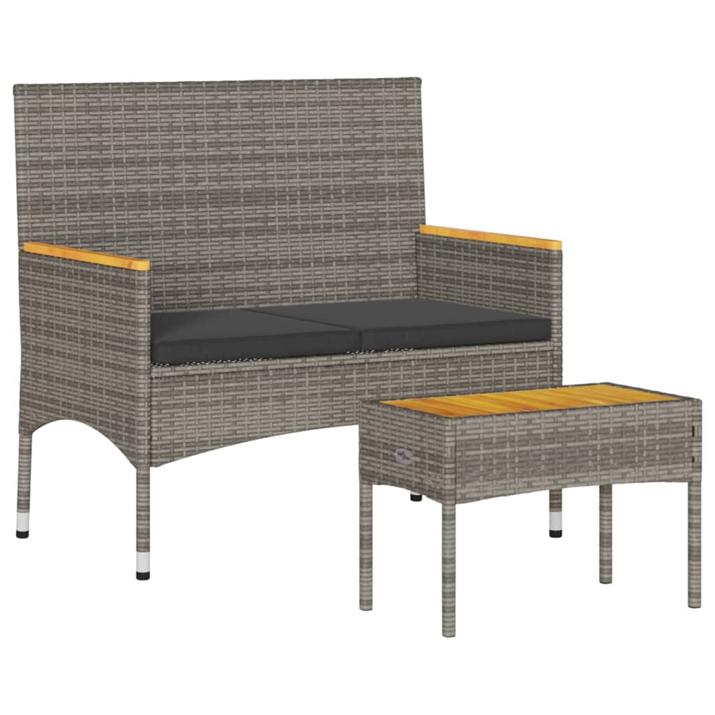 2 személyes szürke polyrattan kerti pad párnákkal és asztallal 2