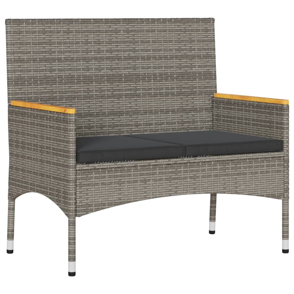 2 személyes szürke polyrattan kerti pad párnákkal és asztallal 4
