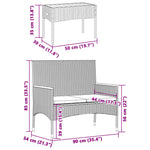 2 személyes szürke polyrattan kerti pad párnákkal és asztallal 11