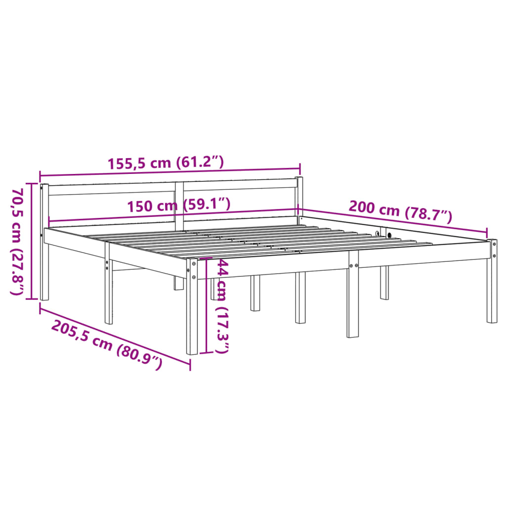 Viaszbarna tömör fenyőfa időseknek való ágy 150 x 200 cm 9