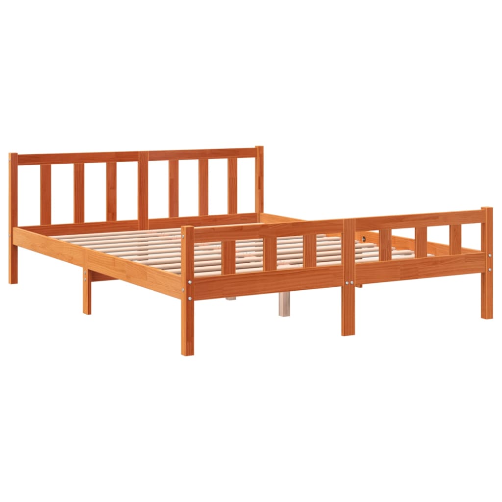 Viaszbarna tömör fenyőfa ágy matrac nélkül 150 x 200 cm 3